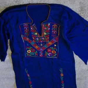 STUNNING Vintage 70s Blue embroidered dress